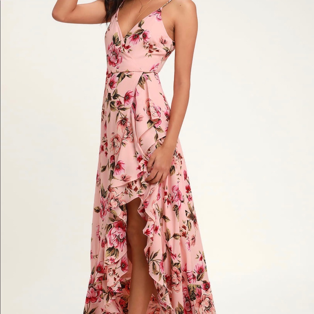Lulu's Pink Floral Maxi Dress